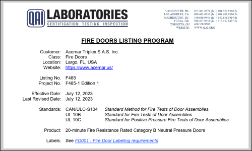 UL Certified FireDoor