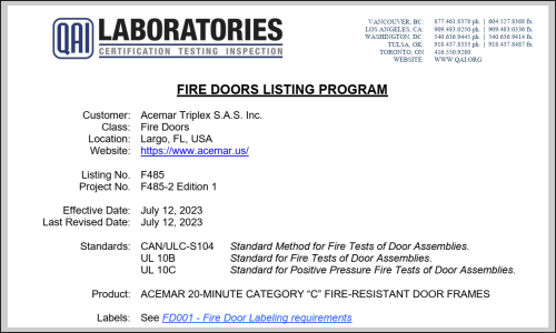UL Certified Frame